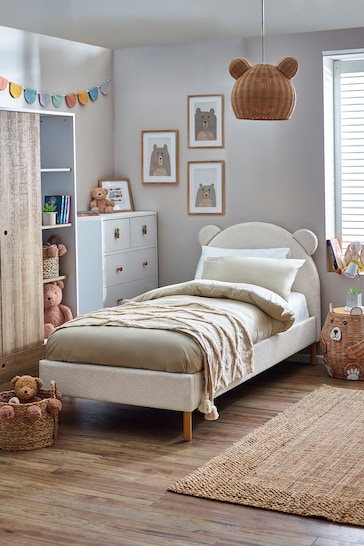 Casual Bouclé Natural Ivory Bertie Bear Kids Upholstered Bed Frame