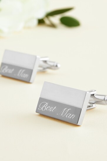 Silver Tone Best Man Engraved Wedding Cufflinks
