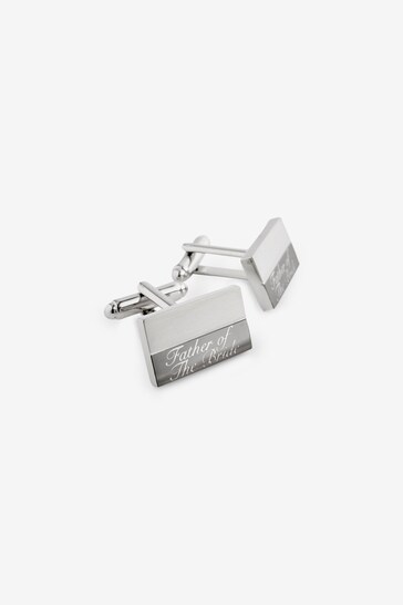 Silver Tone Father of the Bride Engraved Wedding Cufflinks