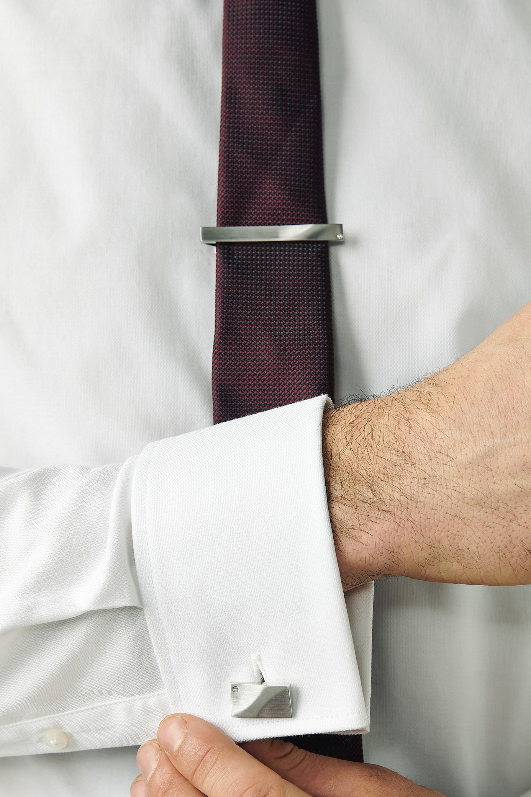 Buy Silver Tone Diamante Cufflink And Tie Clip Set from the Next