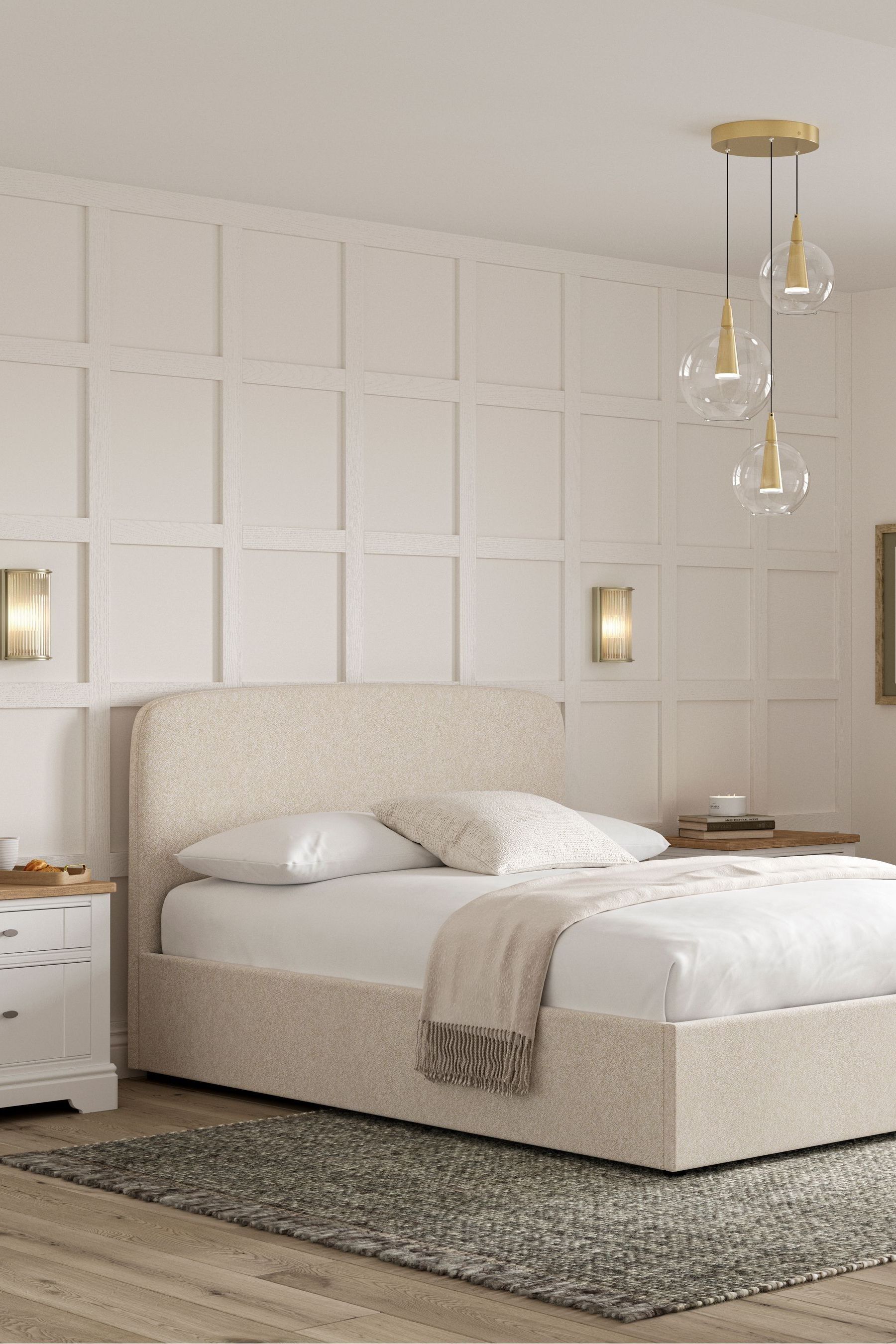 Casual Boucle Natural Oyster Matson Upholstered Ottoman Storage Bed Frame