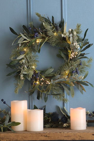 Laura Ashley Green Winter Lavender LED Wreath
