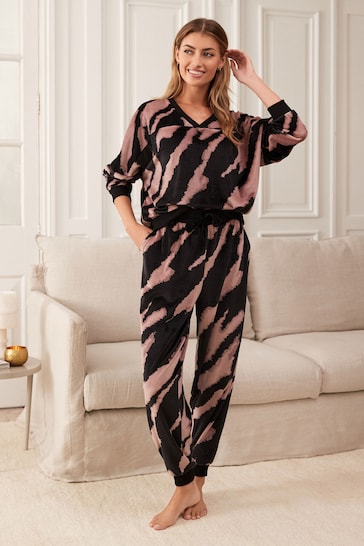 Animal Print Long Sleeve Fleece Pyjamas