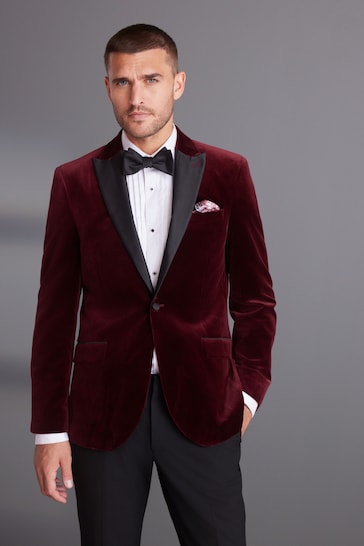 Burgundy Red Signature Pontoglio Italian Fabric Slim Fit Velvet Blazer