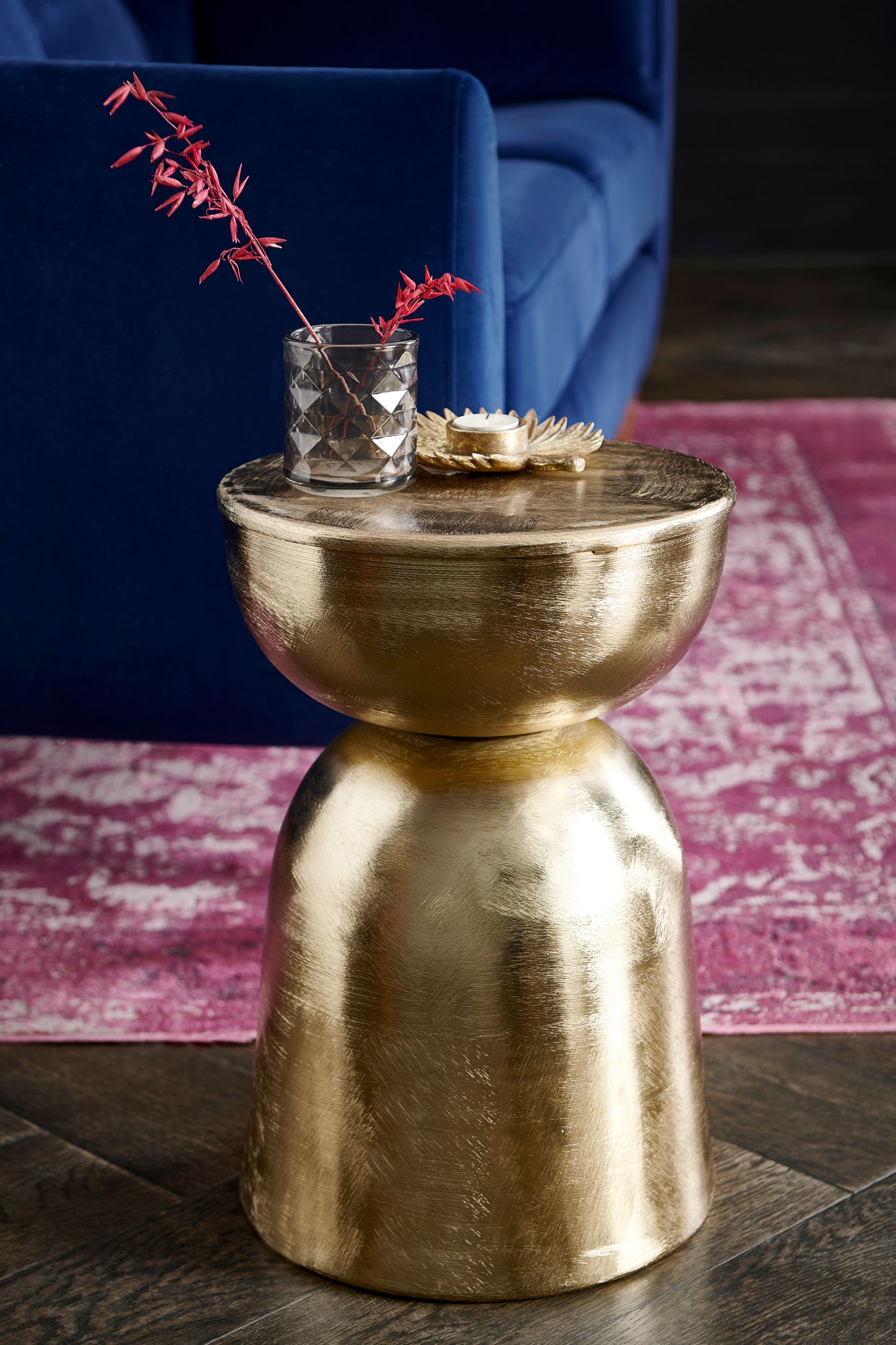 Gold drum store accent table