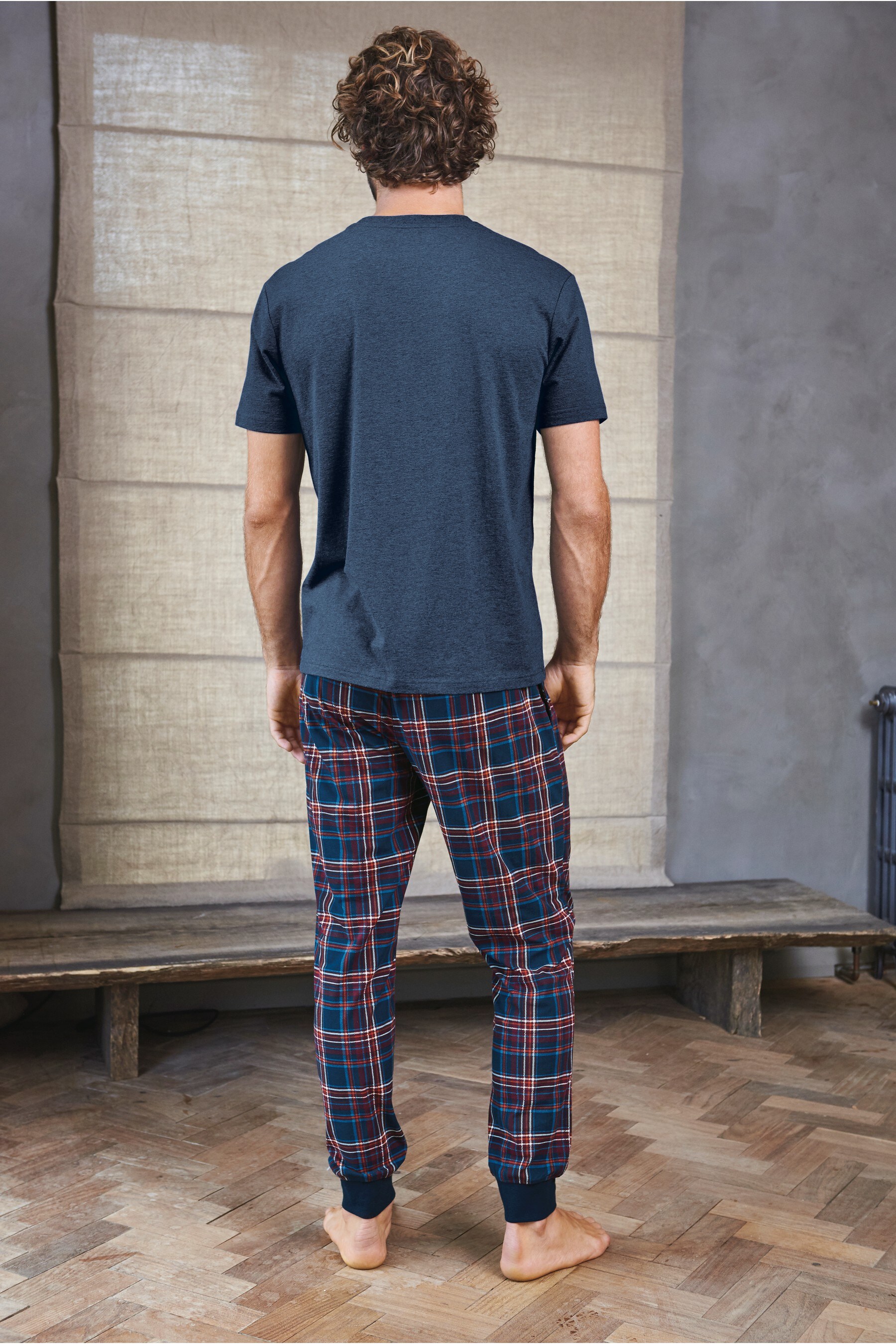 Buy Navy/Plum Check Cosy Cuffed Pyjama Set from the Next UK online shop