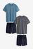 Blue Stripe Shorts Pyjamas Set 2 Pack