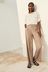 Taupe Brown Linen Mix Belted Smart Wide Leg Trousers