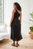 Black 100% Linen One Shoulder Midi Summer Dress