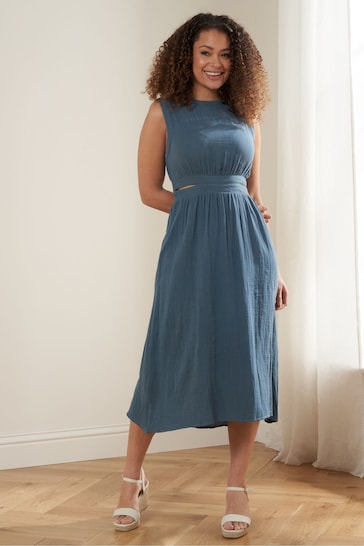 Truly Blue Cheesecloth Midi Dress