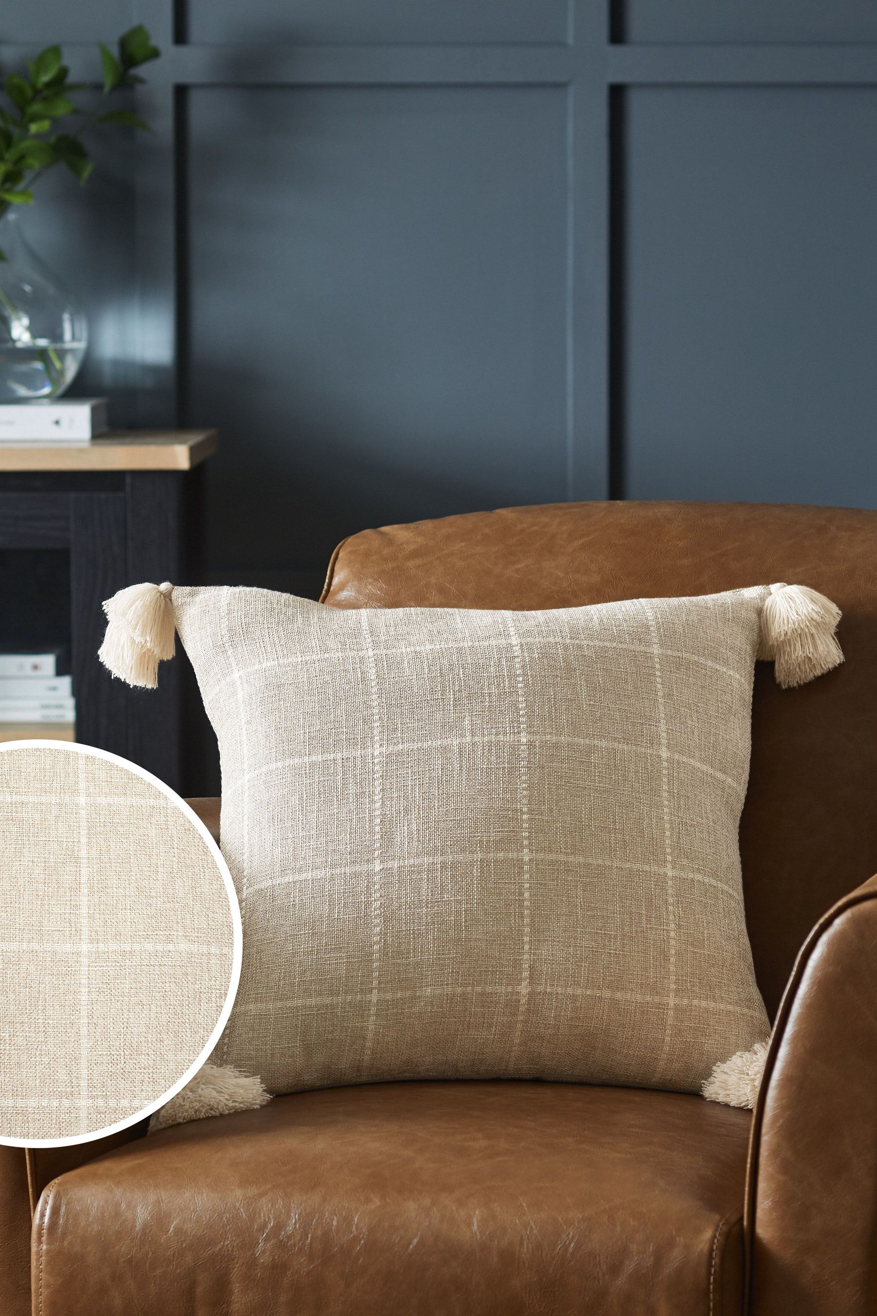 Buy Natural Windowpane Check 50 x 50cm Cushion from the Next UK