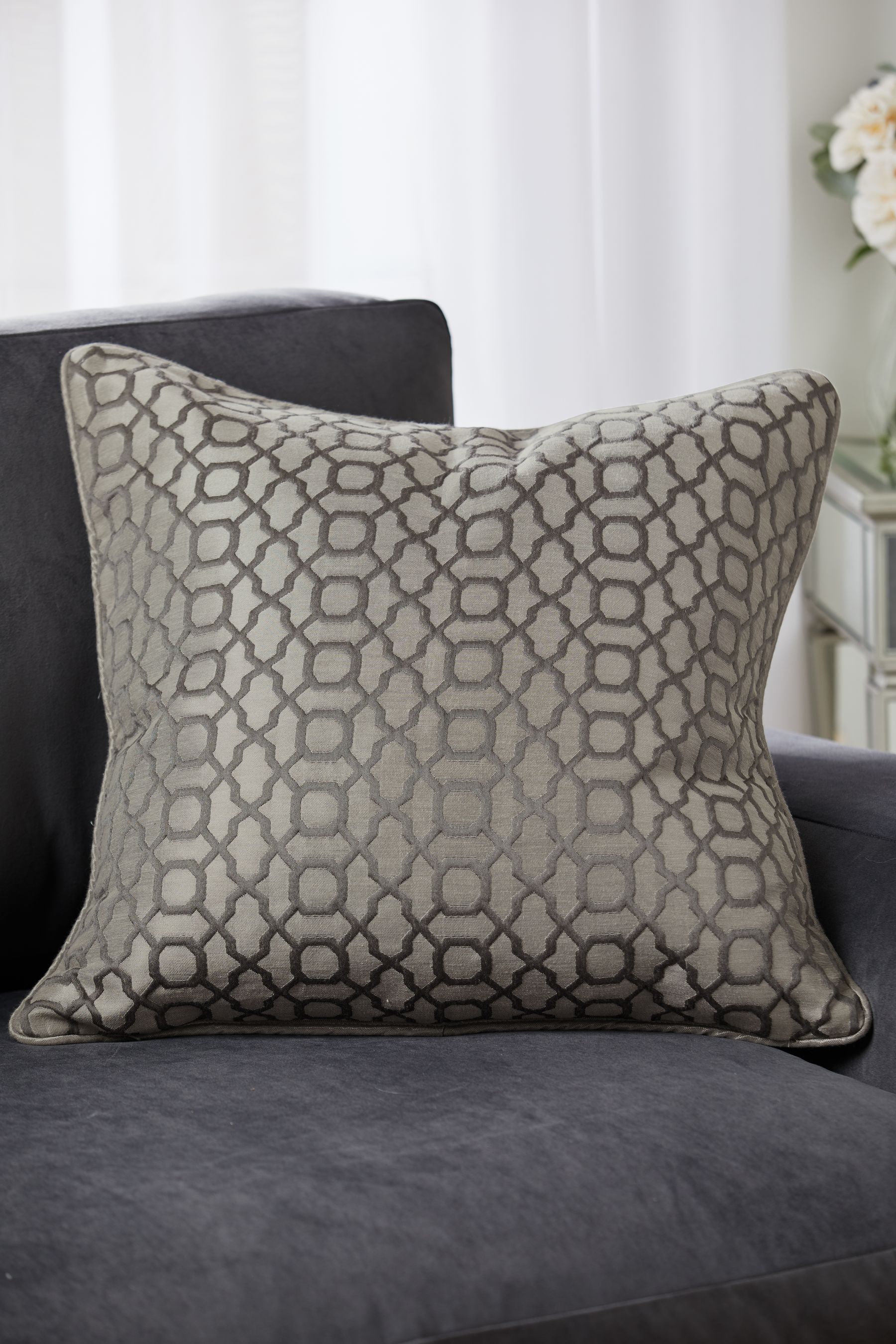 Buy Silver Woven Geometric 59 x 59cm Cushion from the Next UK