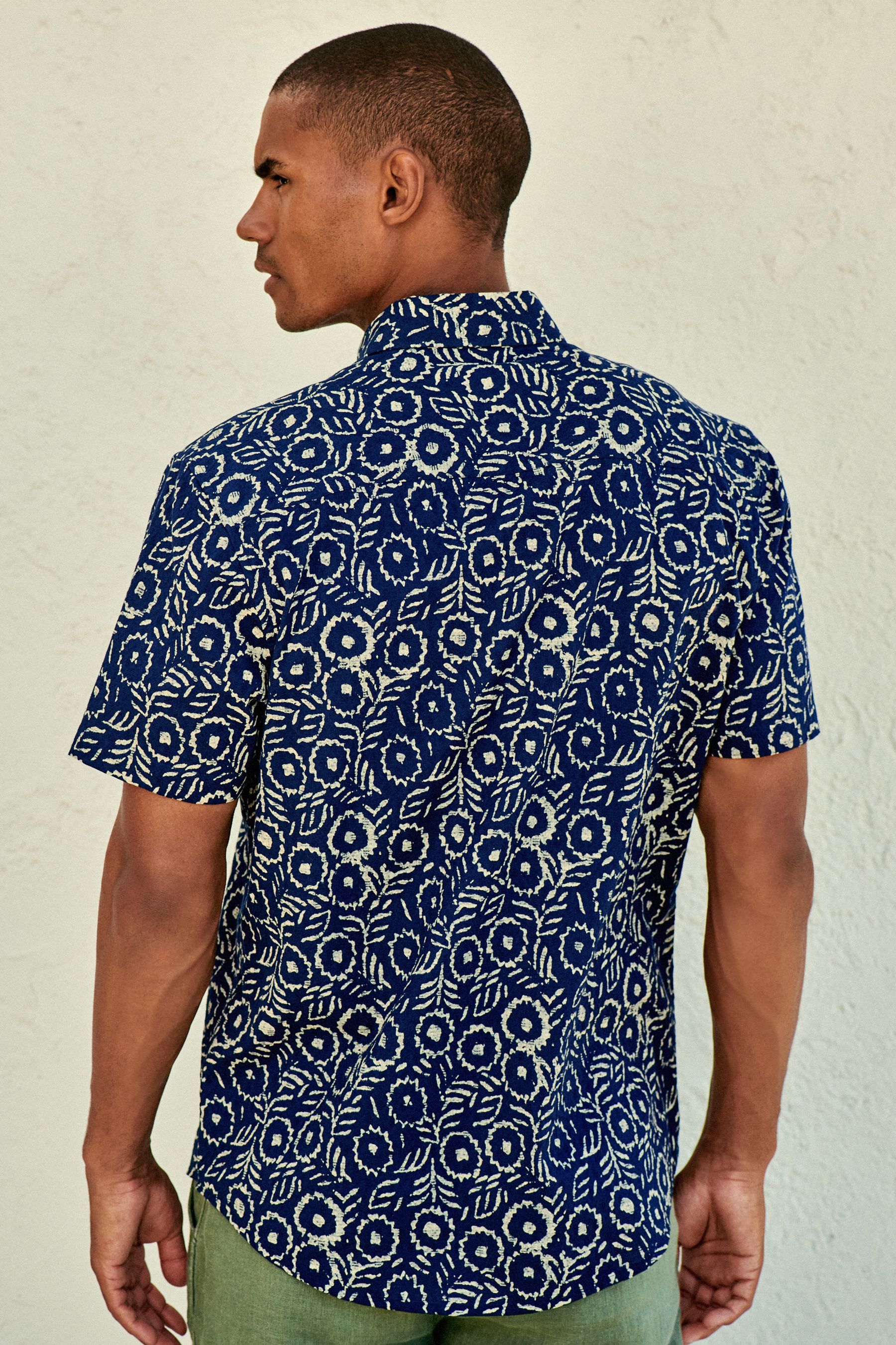 Buy Navy Blue Geo Printed Short Sleeve Shirt from the Next UK online shop