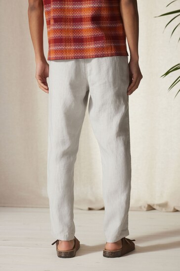 Light Grey 100% Linen Elasticated Waist Trousers