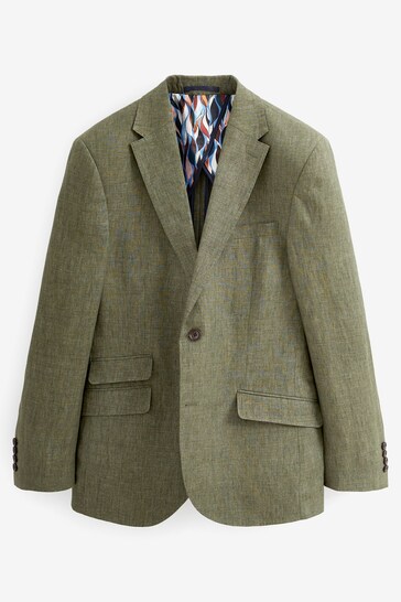 Olive Green Signature Leomaster Italian Linen Slim Fit Suit Jacket