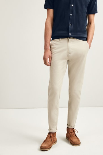 Light Stone Slim Tapered Fit Stretch Chinos Trousers