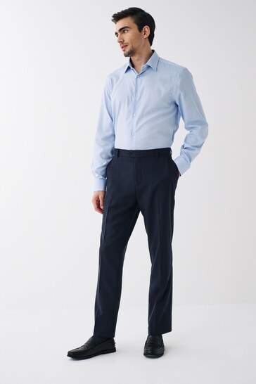 Navy Blue Tailored Machine Washable Plain Front Smart Trousers