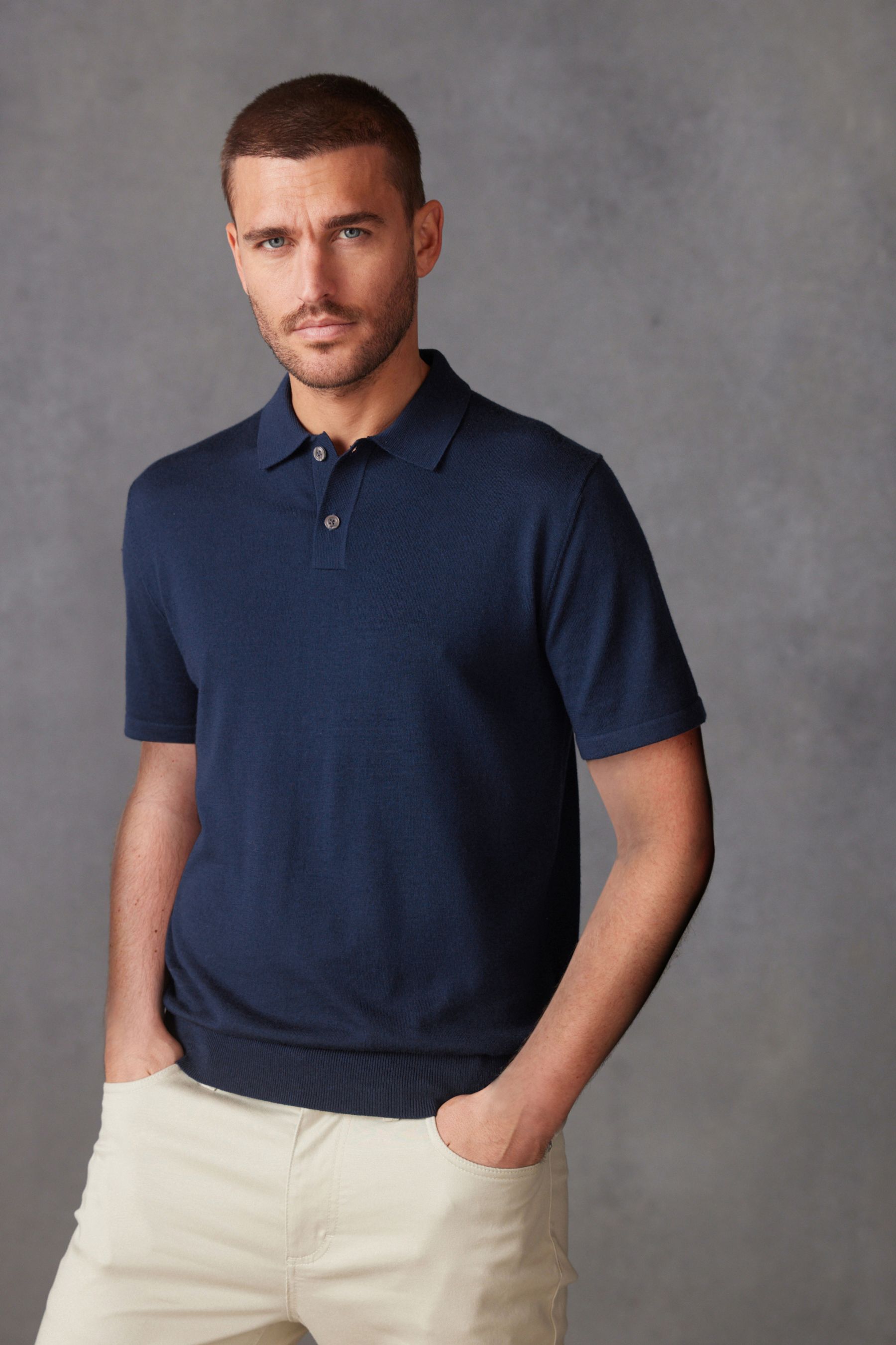 Buy Blue Regular Signature Merino Short Sleeve Polo Shirt from the Next ...