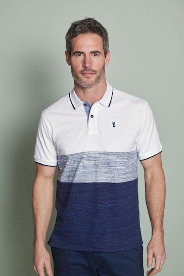 White/Blue Marl Colourblock Polo Shirt