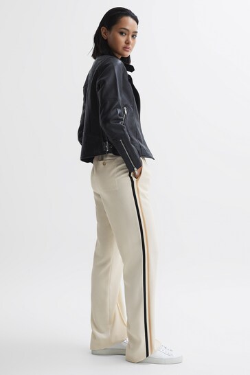 Reiss Cream Odell Wide Leg Pull On Trousers