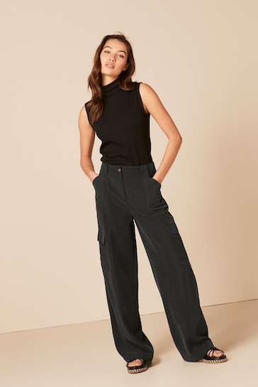 Black Tailored Utility Cargo Straight Trousers