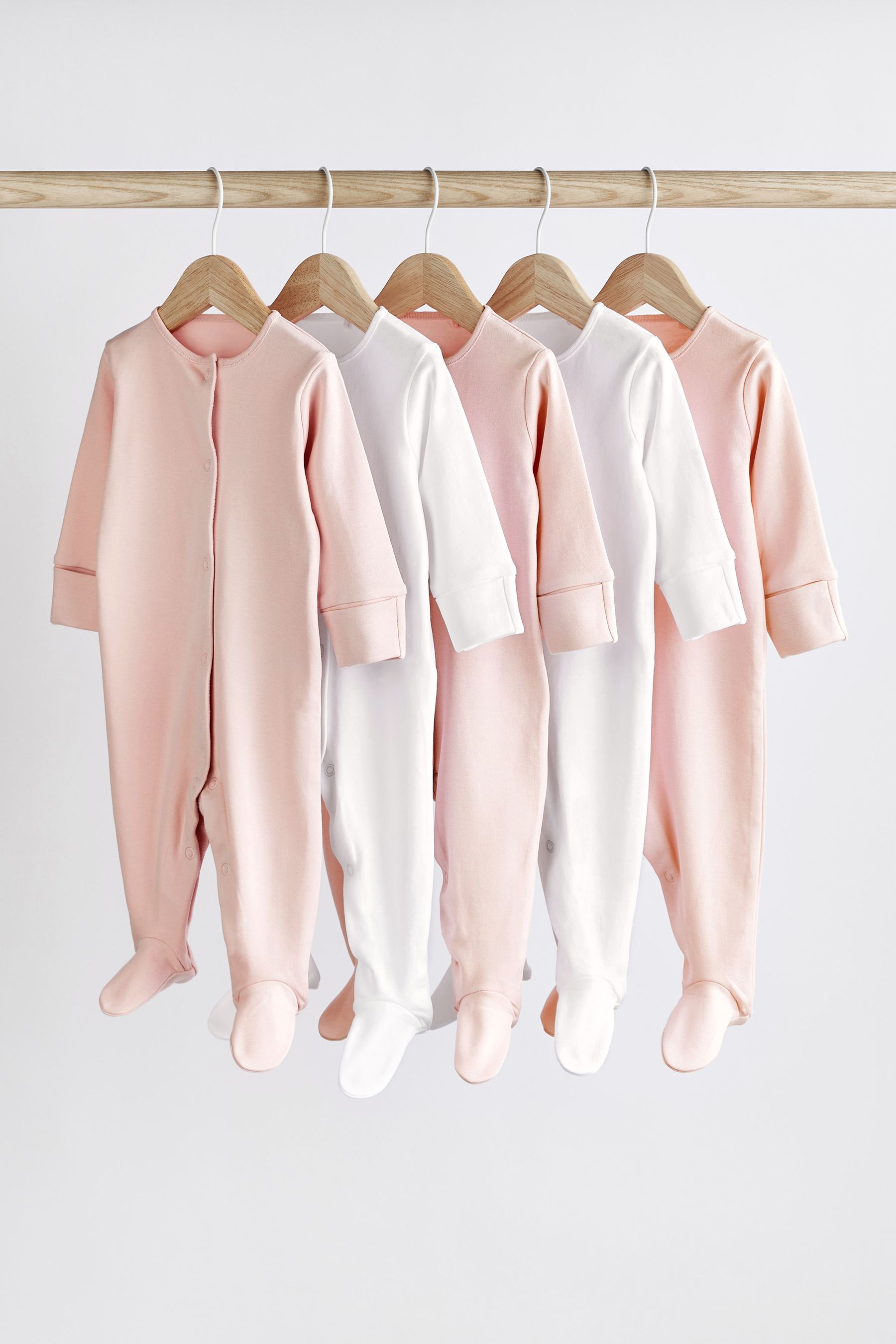 Buy Pink/White 5 Pack Cotton Baby Sleepsuits (0-2yrs) from the Next UK ...