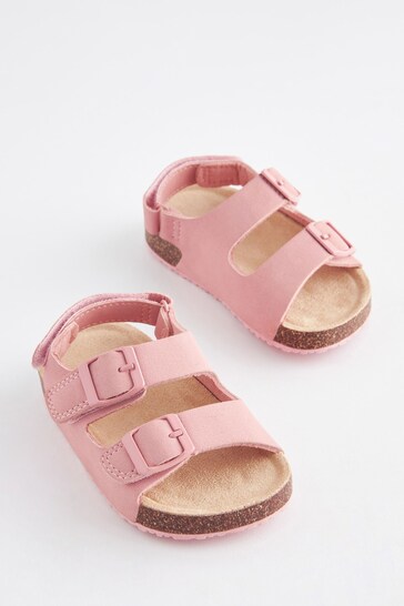 Pink Double Buckle Corkbed Sandals