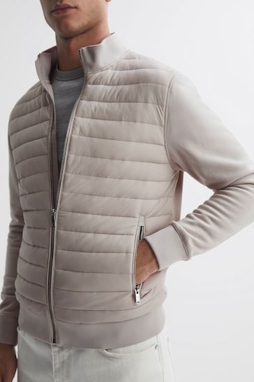 Reiss Stone Flintoff Hybrid Quilt and Knit Zip-Through Jacket