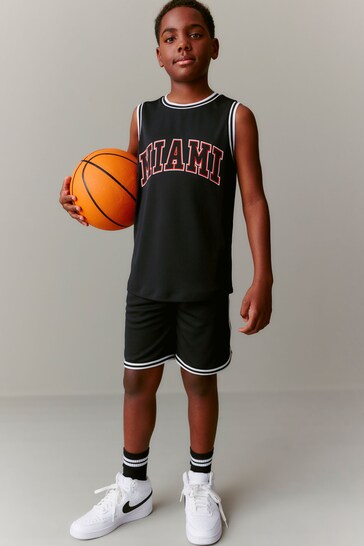 Black Miami Basketball Short And Vest Set (3-16yrs)