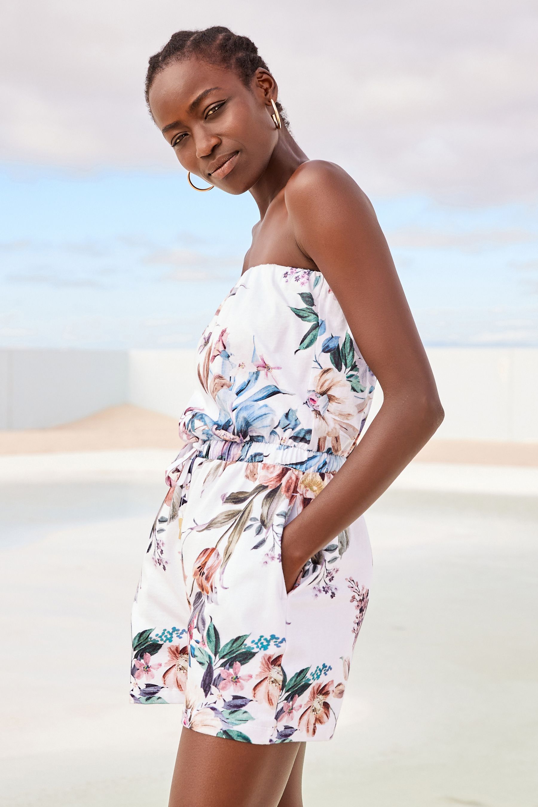 Buy White Floral Bandeau Boobtube Playsuit from the Next UK online