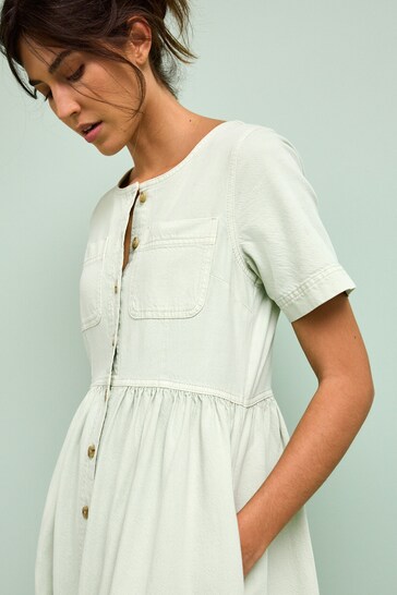 Buy Button Through Denim Midi Dress from the Next UK online shop