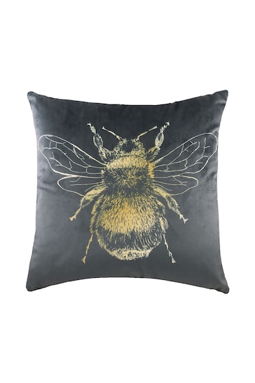Evans Lichfield Grey Gold Bee Velvet Polyester Filled Cushion