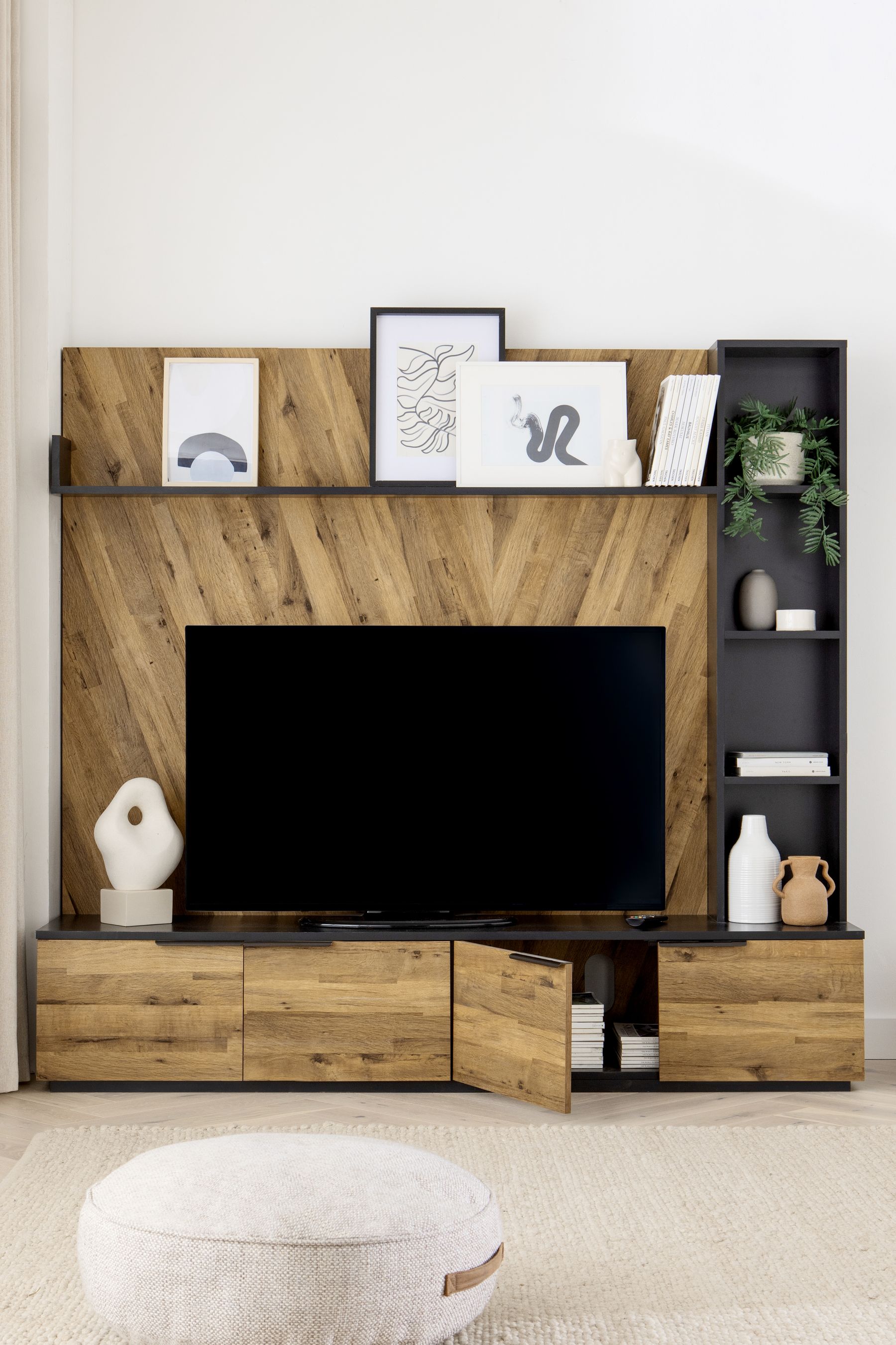 Dark Bronx Chevron Oak Effect Wall Mounted TV Unit Up to 65 Inch