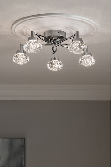Chrome Cora 5 Light Flush Ceiling Light Also Suitable for Use in Bathrooms