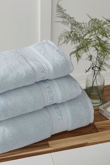Laura Ashley Seaspray Blue Luxury Cotton Embroidered Towel