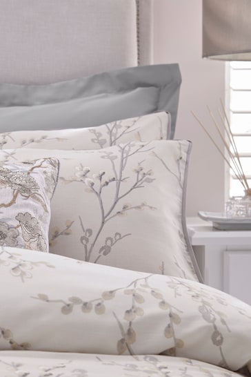 Laura Ashley Set of 2 Dove Grey 100% Cotton Pussy Willow Pillowcases