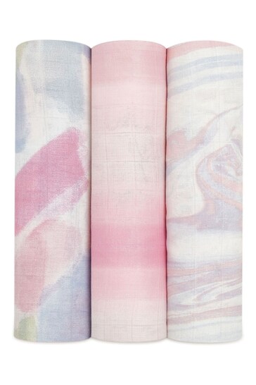 aden + anais Pink Large Silky Soft Muslin Blankets 3 Pack Florentine