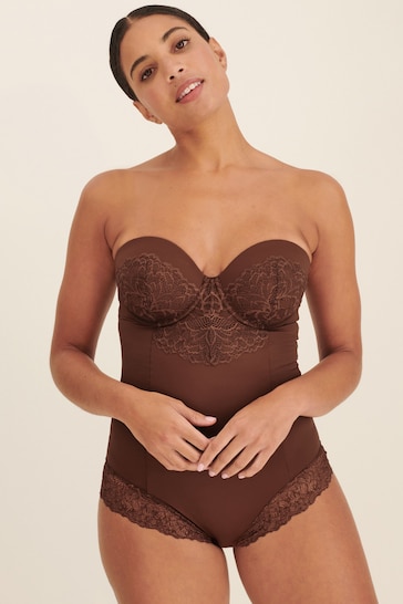 Chocolate Brown Firm Tummy Control Cupped Lace Body