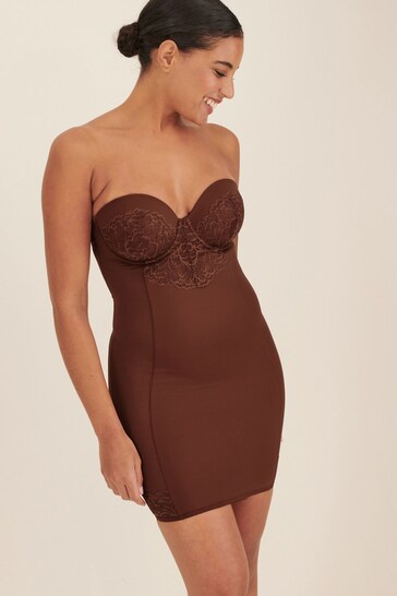 Chocolate Brown Firm Tummy Control Cupped Lace Slip