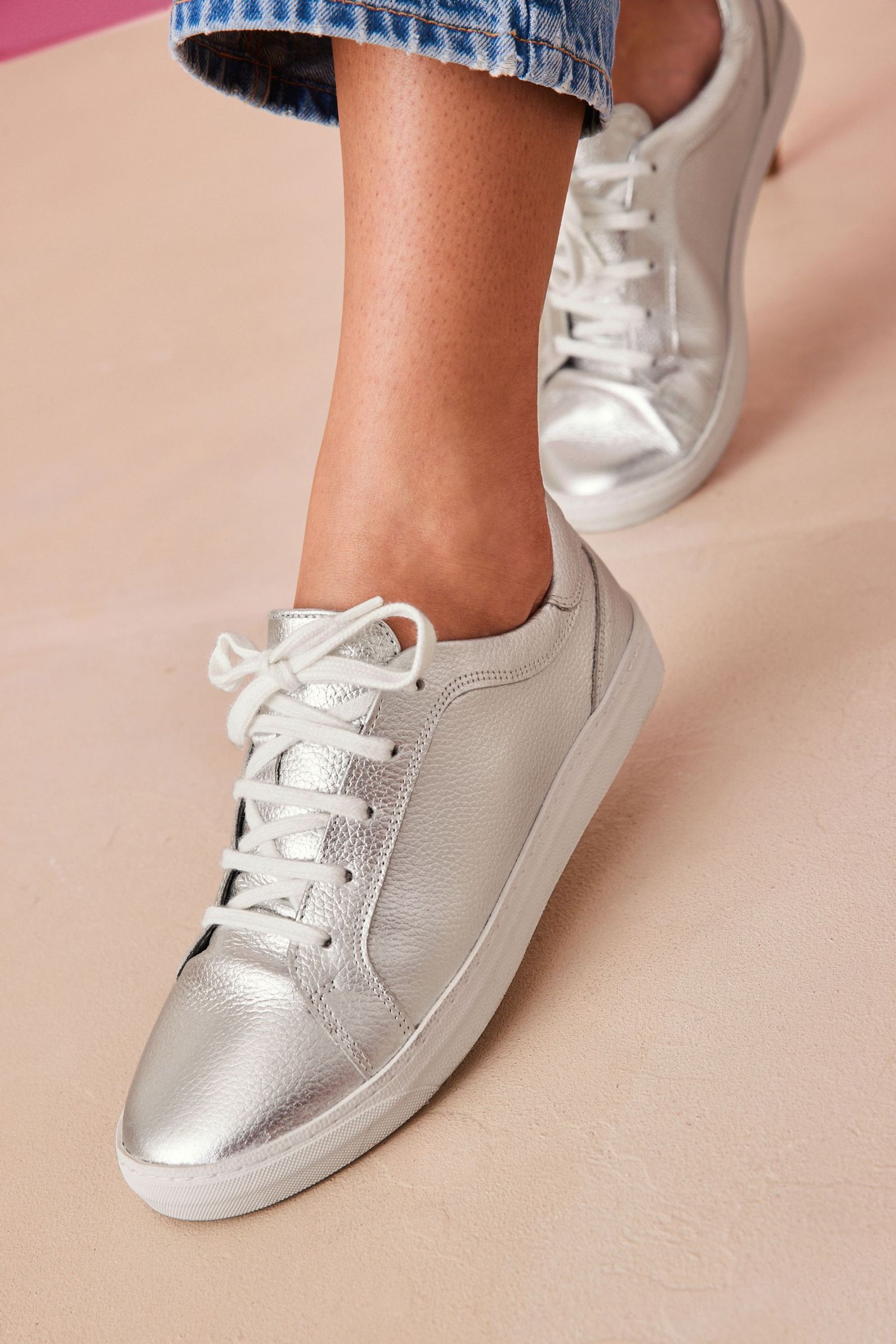 autograph leather lace up trainers