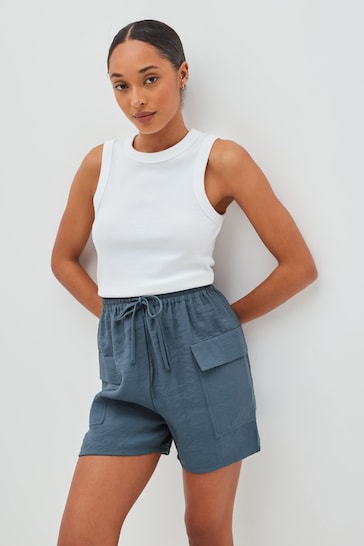 Grey Shine Utility Shorts with Pockets
