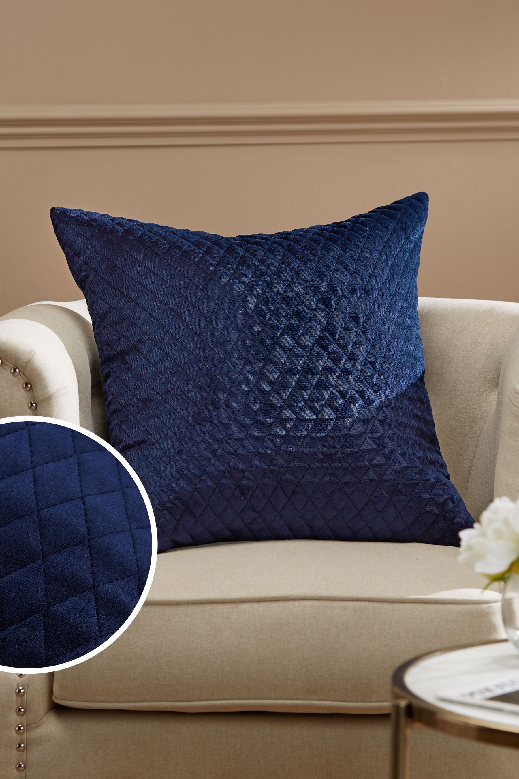 Buy Navy Velvet Quilted Hamilton 50 x 50 Cushion from the Next UK
