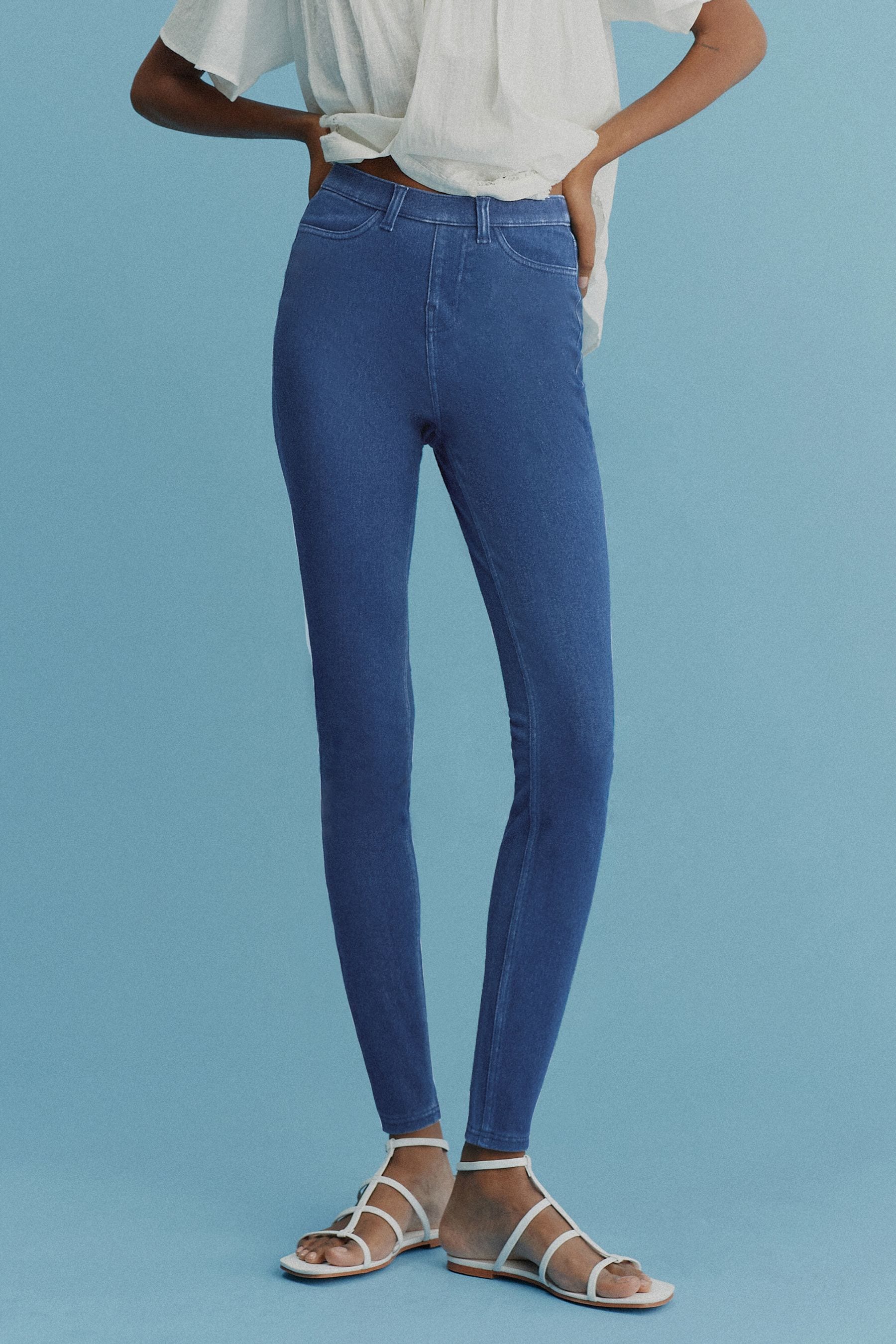 Buy Blue Dark Wash Jersey Denim Leggings from Next Ireland