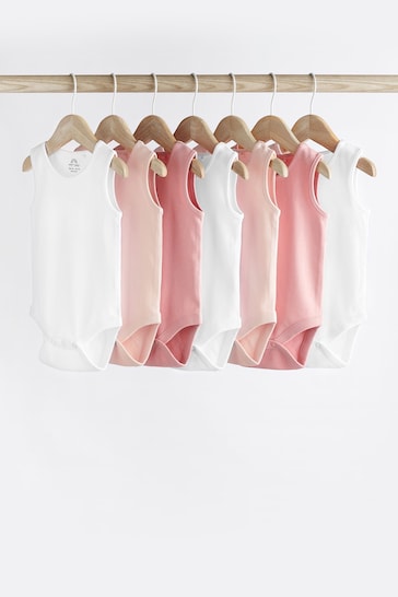 Pink 7 Pack Baby Vest Bodysuits
