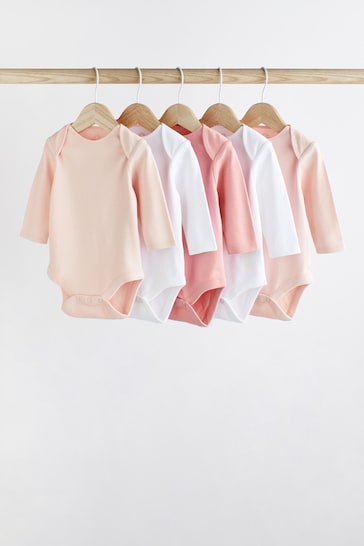 Pink/White Essential Long Sleeve Baby Bodysuits 5 Pack