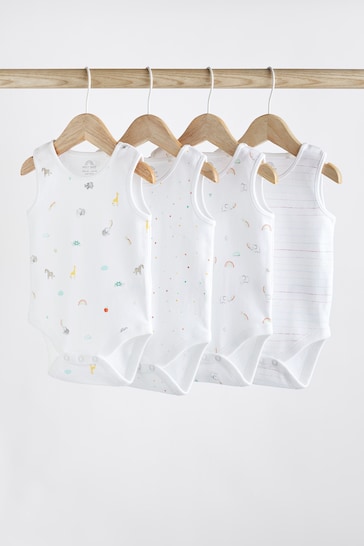 White Bright Animal 4 Pack 4 Pack Baby Vest Bodysuits