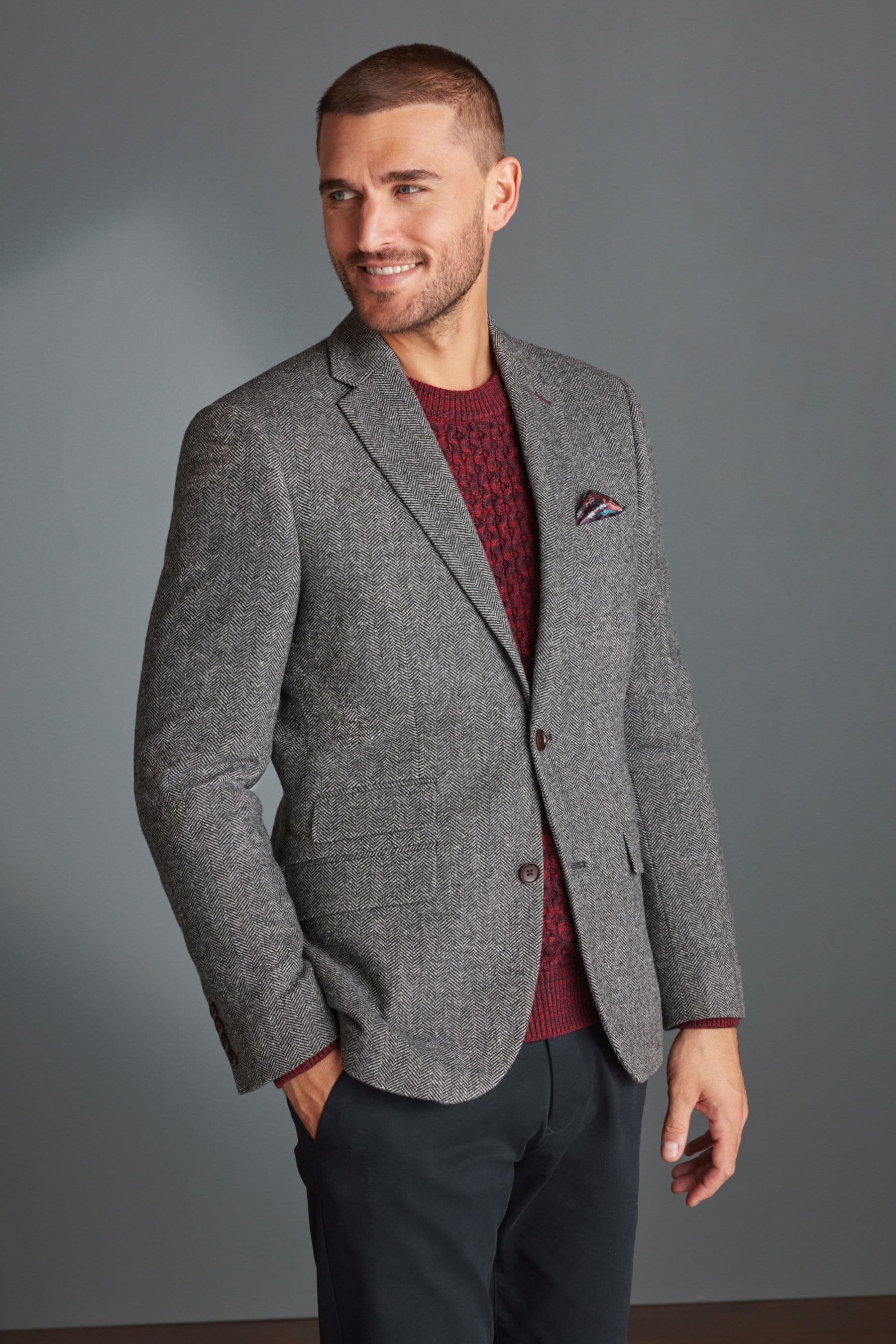 Gray herringbone best sale blazer
