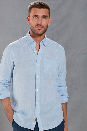 Blue Slim Fit Signature Baird McNutt Irish 100% Linen Trimmed Shirt