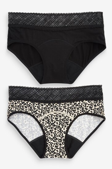 Black/Animal Short Period Knickers 2 Pack