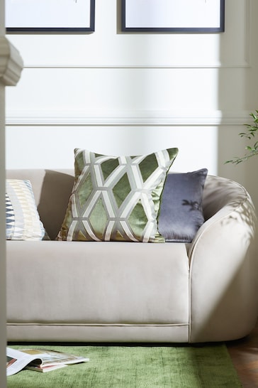 Olive Green Collection Luxe Velvet Geo 50 x 50cm Cushion